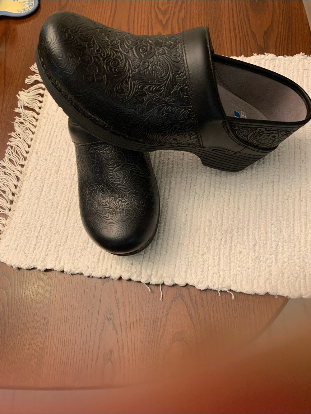 Dansko Black Embossed Leather Slip-On Clogs - Picture 8 of 11